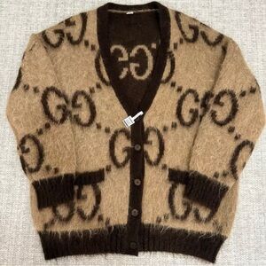 Gucci Tan and Brown Logo Cardigan